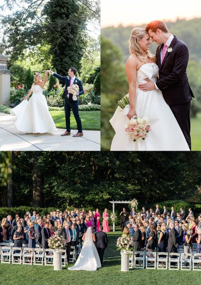 man spins his bride on outdoor patio by Jen Harvey Photography