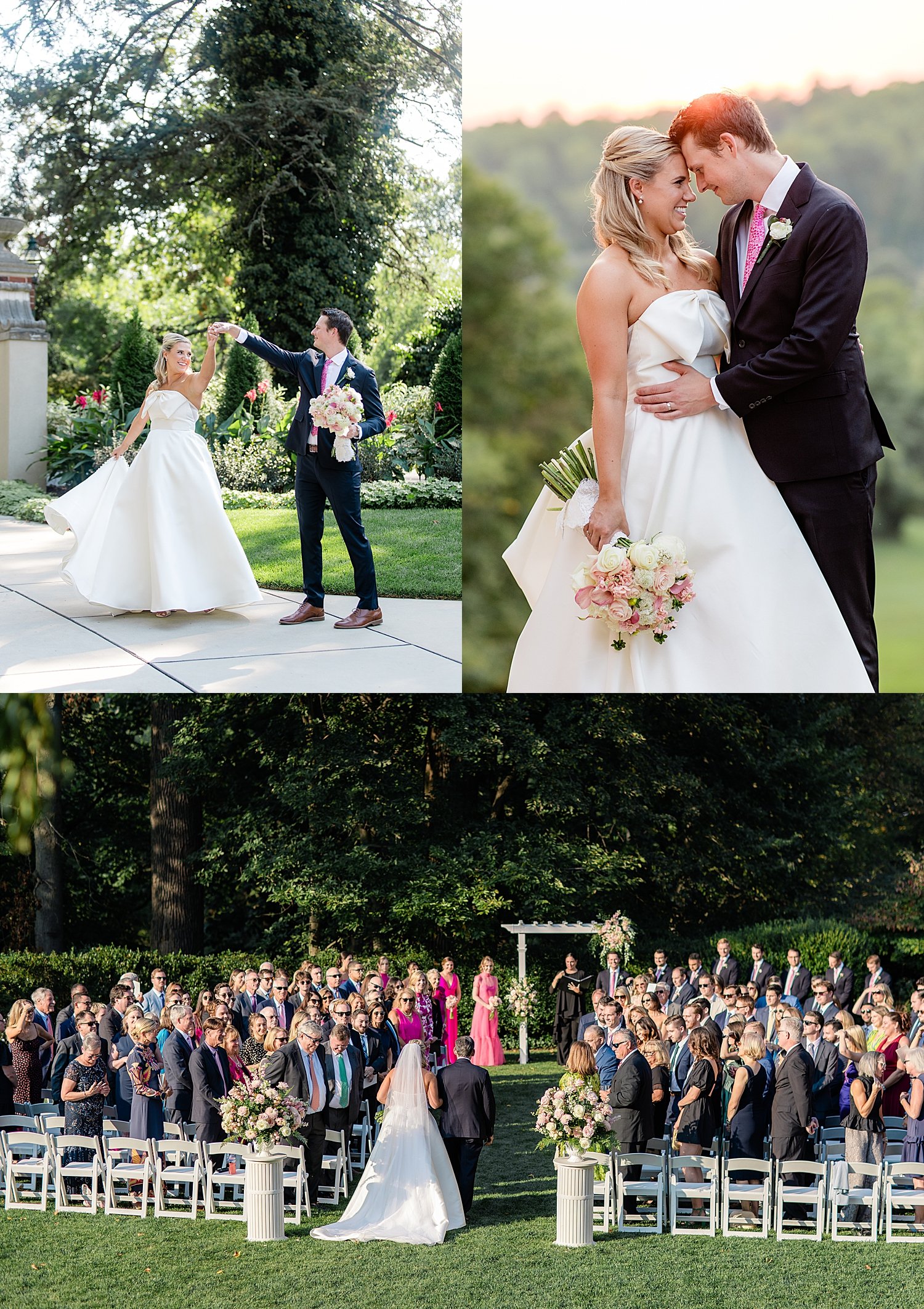 man spins his bride on outdoor patio by Jen Harvey Photography