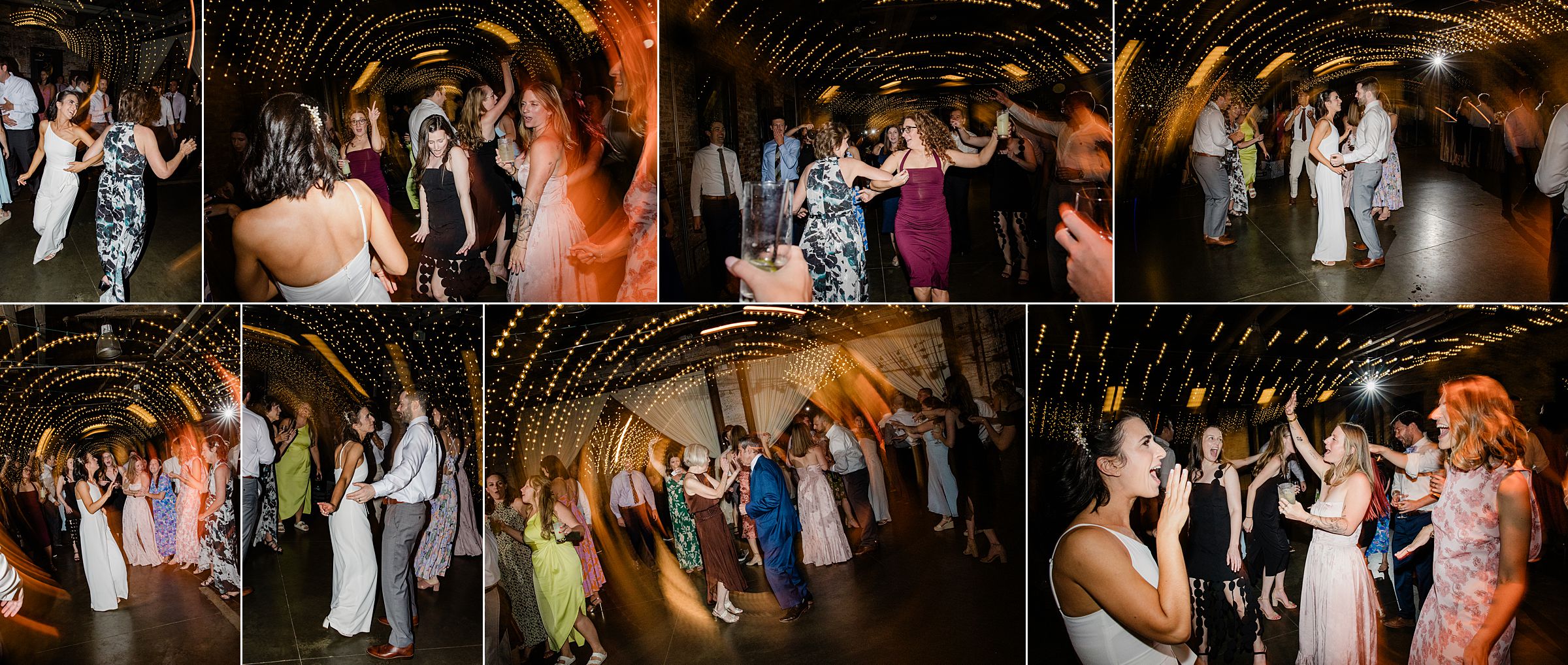 Wedding guests on the dance floor at the Mt. Washington Mill Dye House