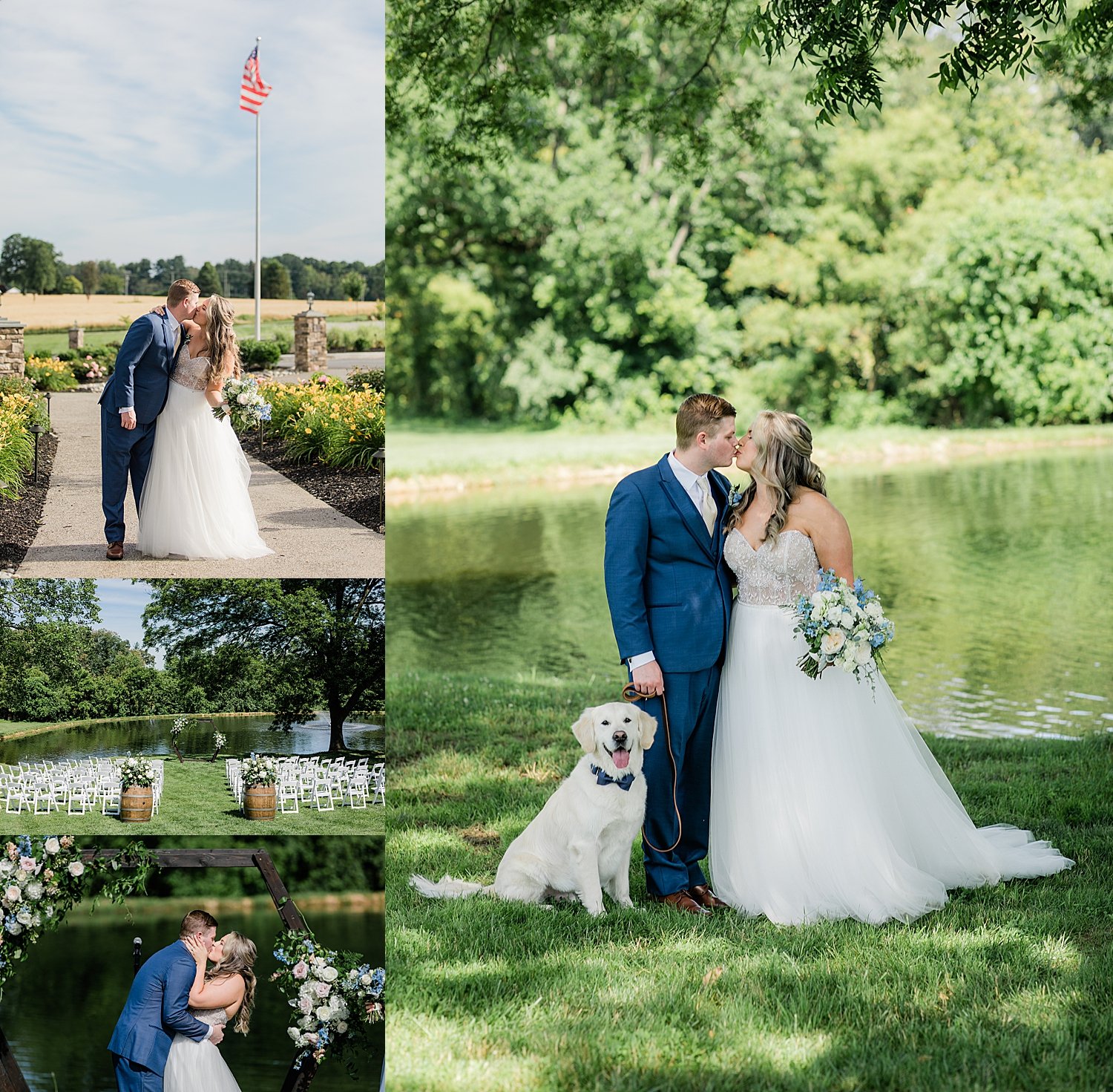 couple stands on the lawn at the Rosewood Farm