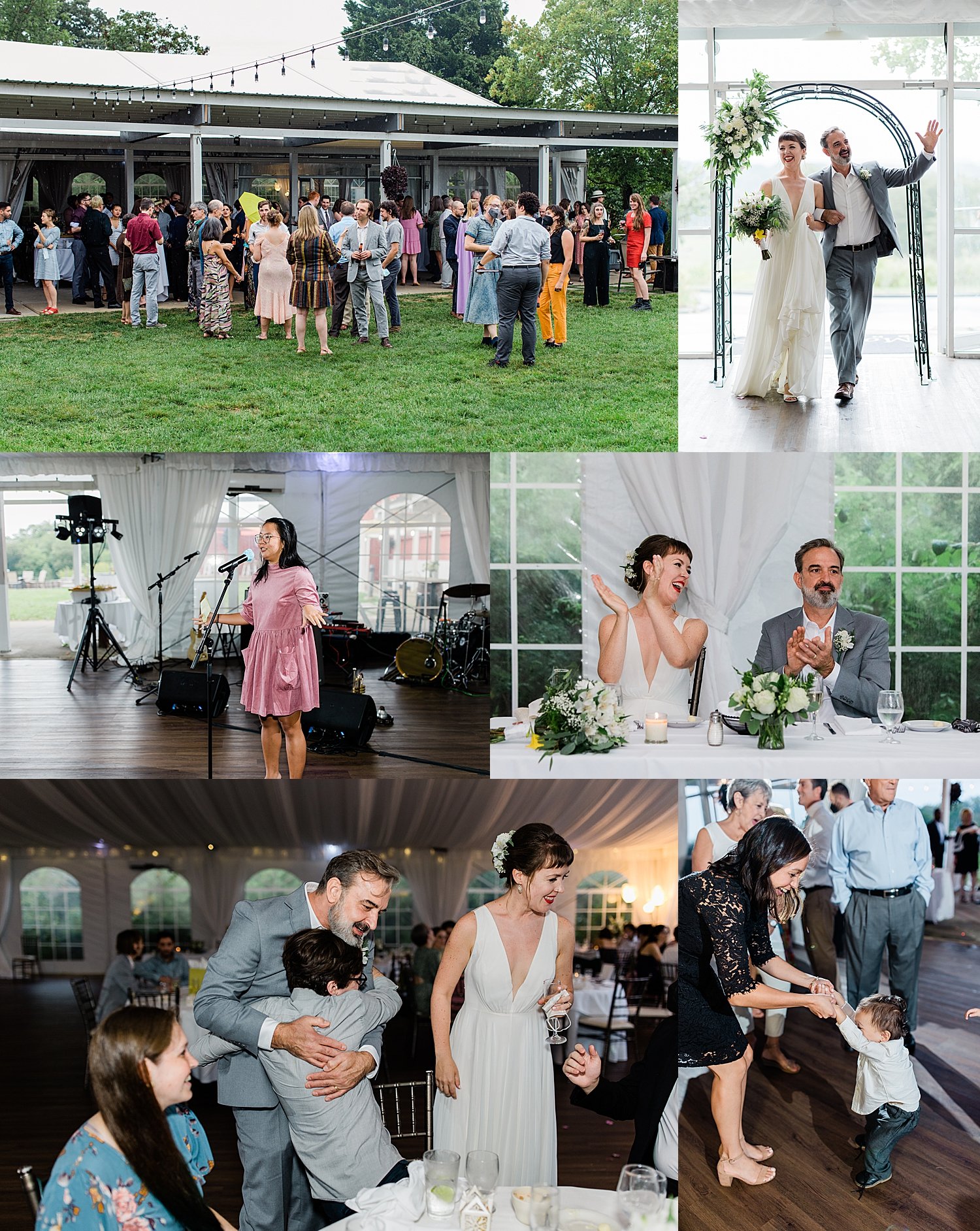 newlyweds enjoy reception under tent with guest by Jen Harvey Photography