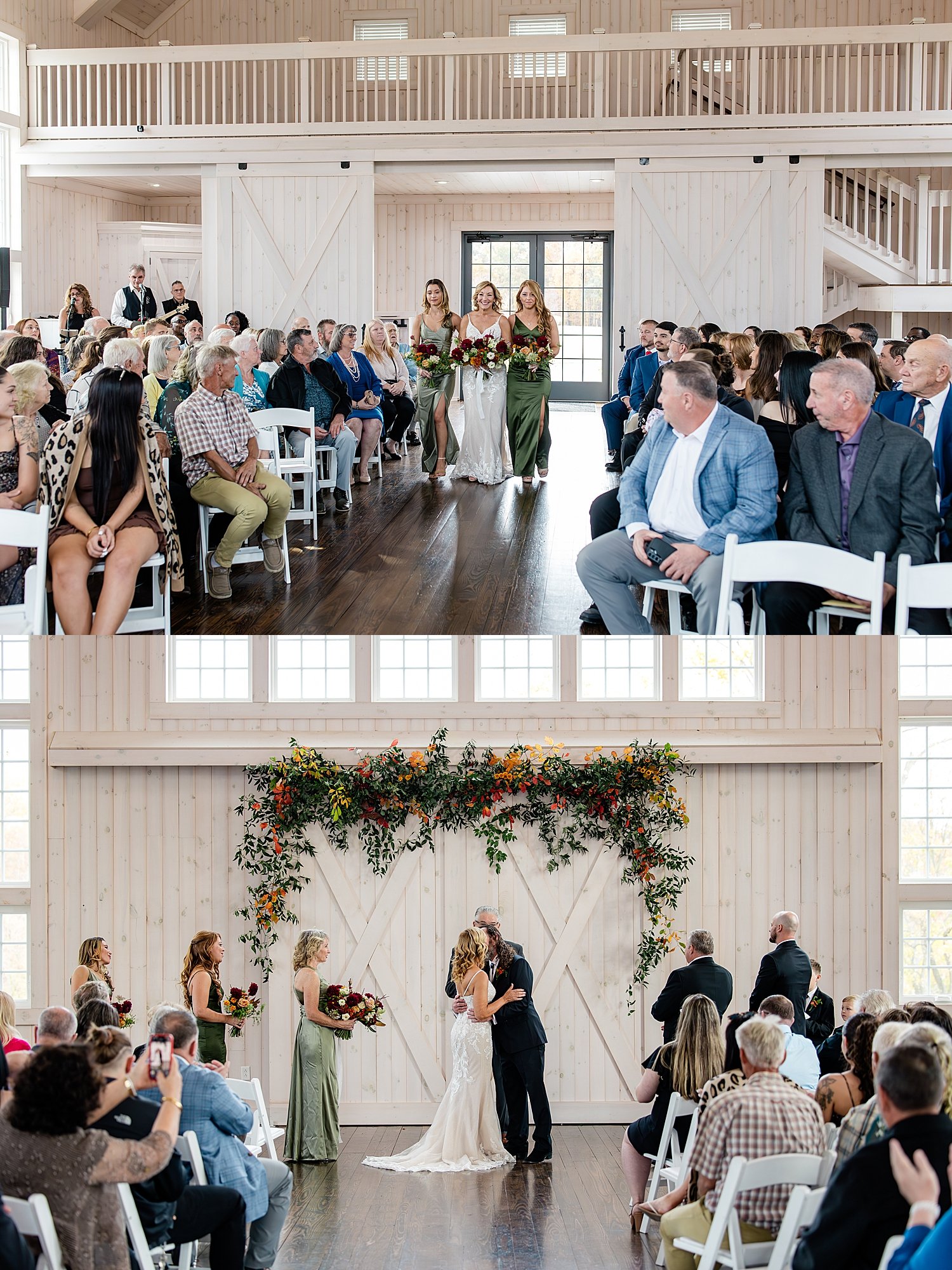 bride walks down the aisle to marry her groom by Jen Harvey Photography