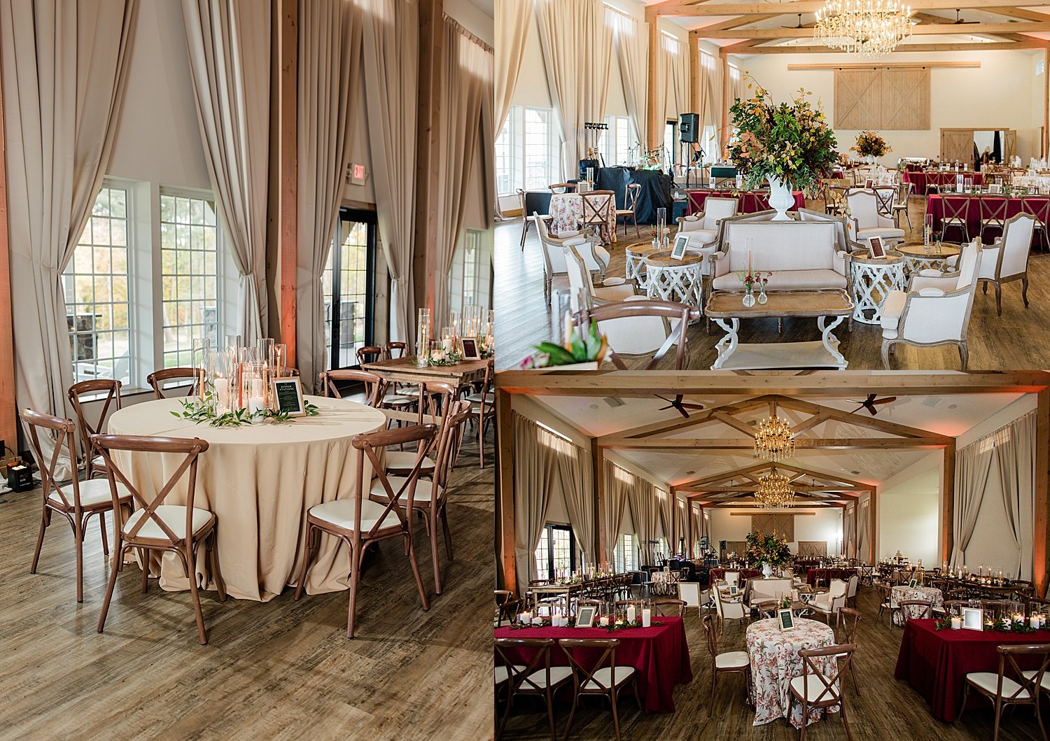 large space set up with warm reception decor by Baltimore wedding photographer