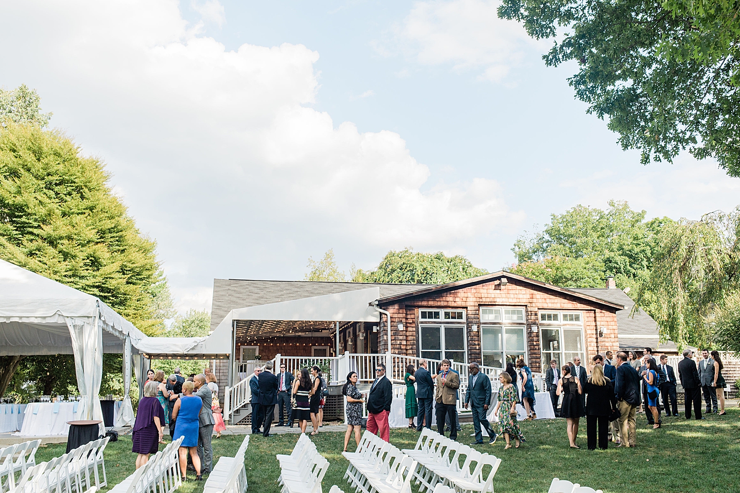 guests arrive for an intimate ceremony at London Town & Gardens