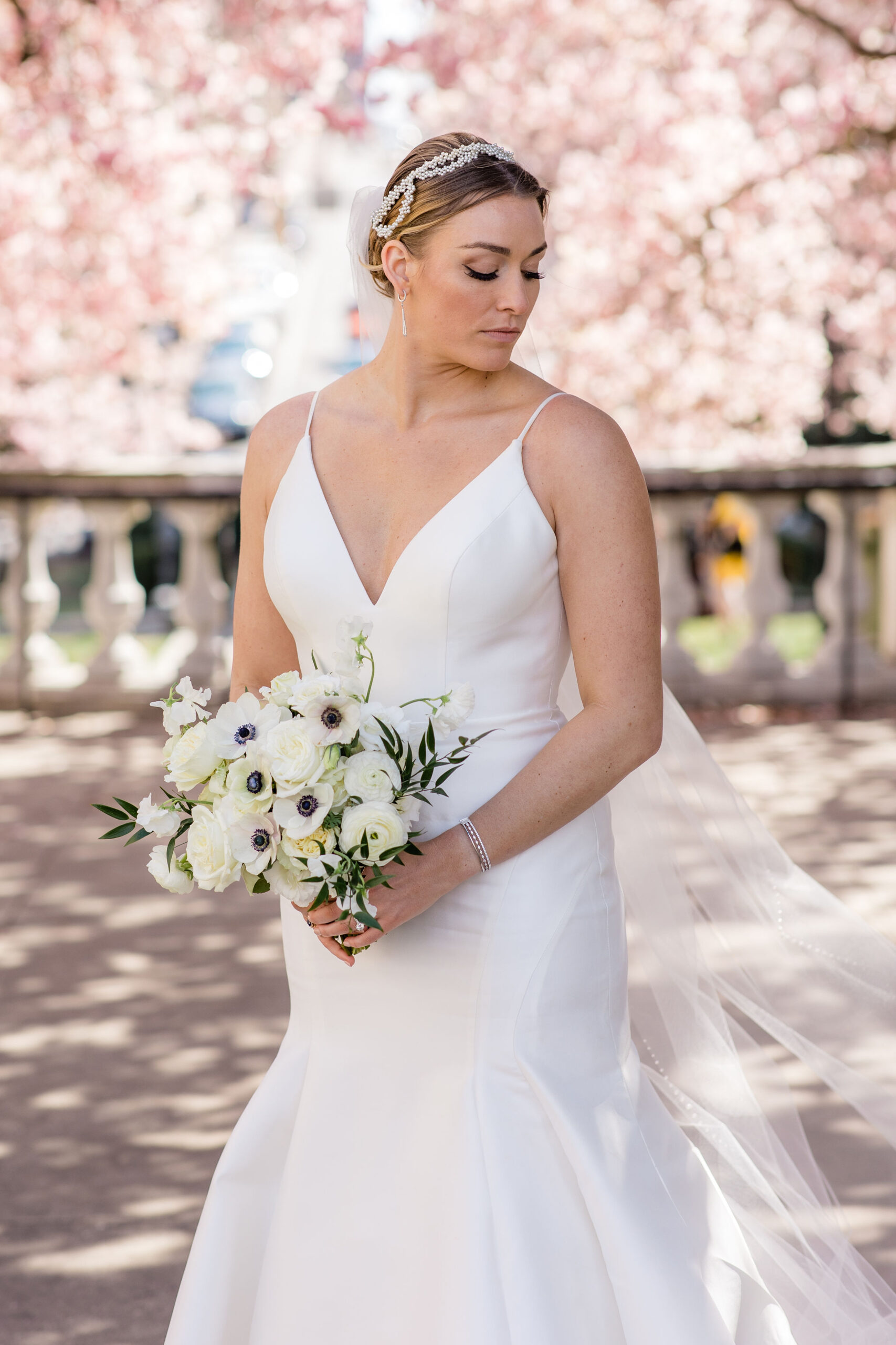 Mount Vernon Baltimore photoshoot location bride portrait with spring blooms