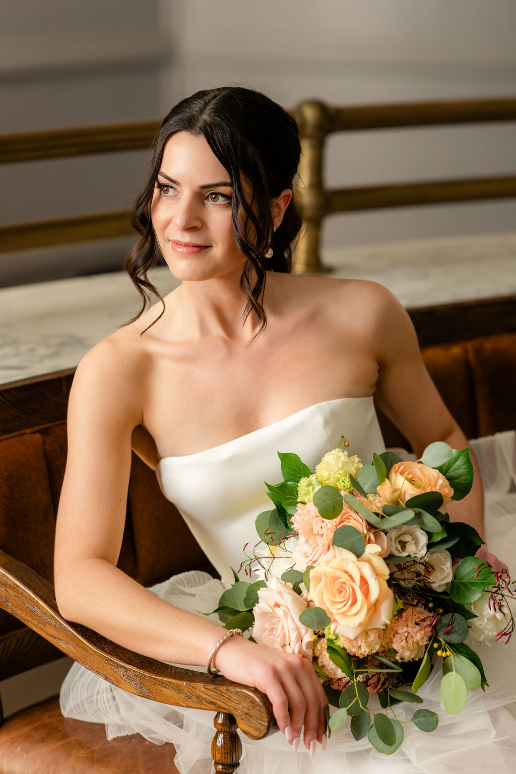 bride portrait in elegant gown inside historic architecture of a DC wedding venue