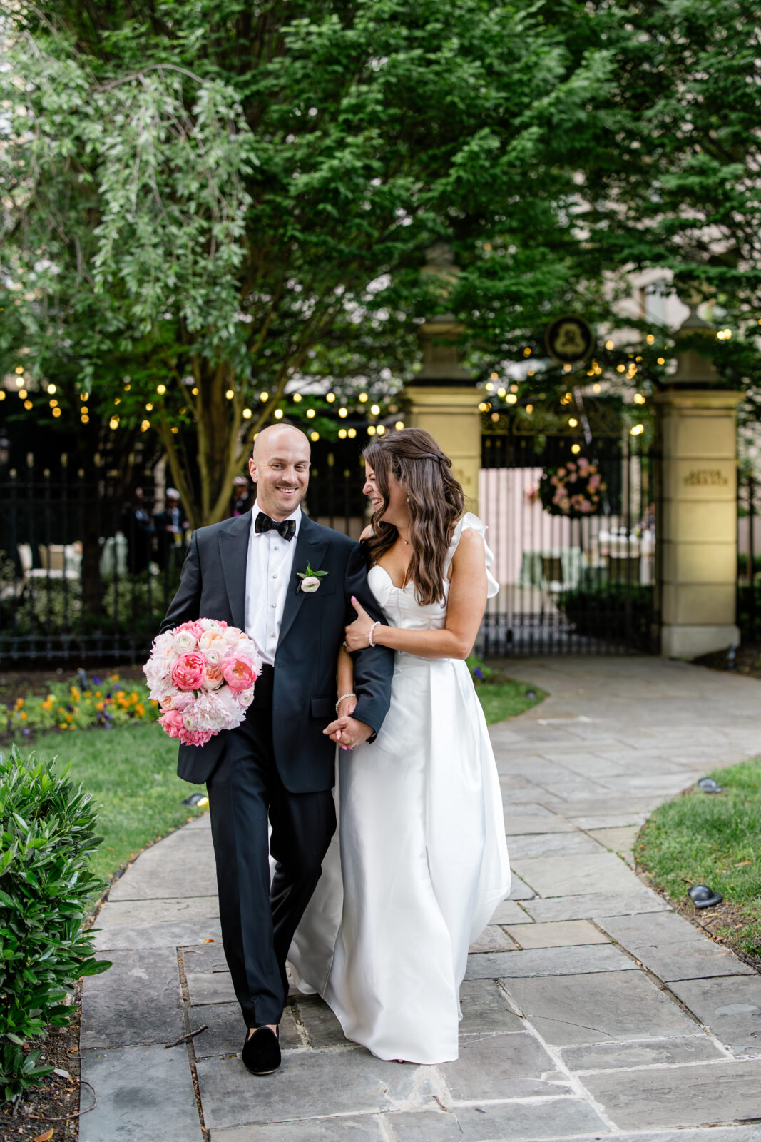 bride and groom potrait outside the st. regis washington dc wedding venue
