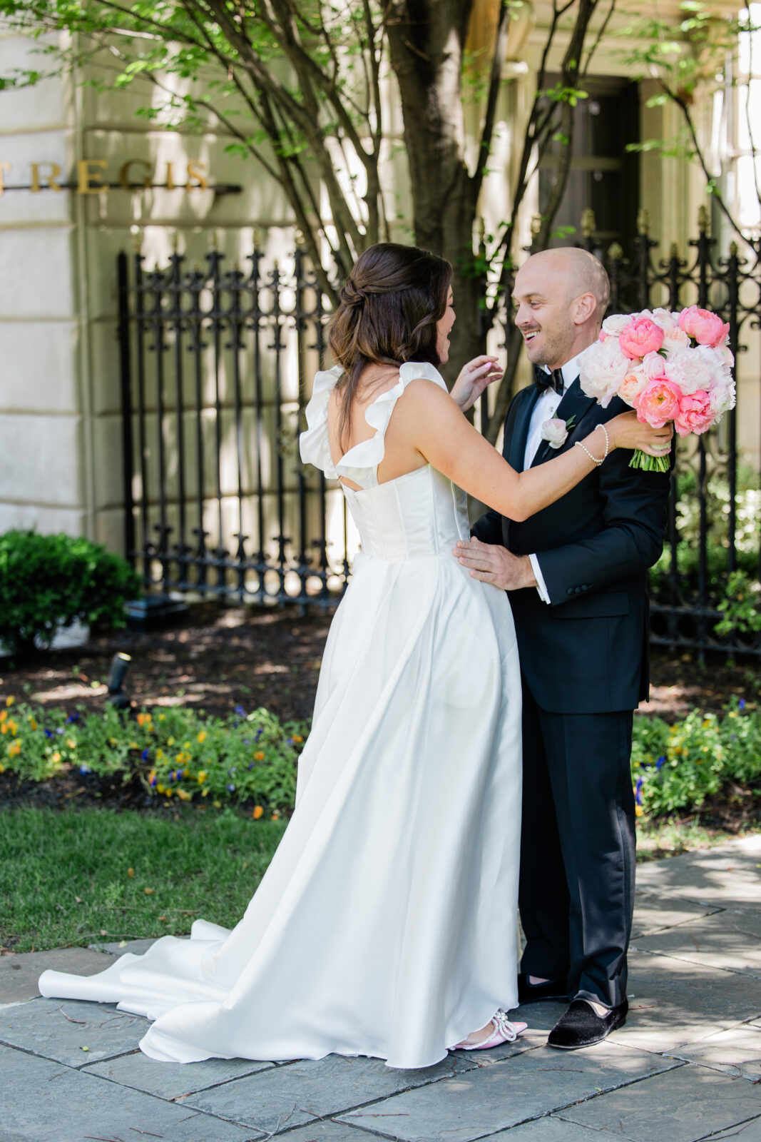bride and groom at st. regis dc wedding venue