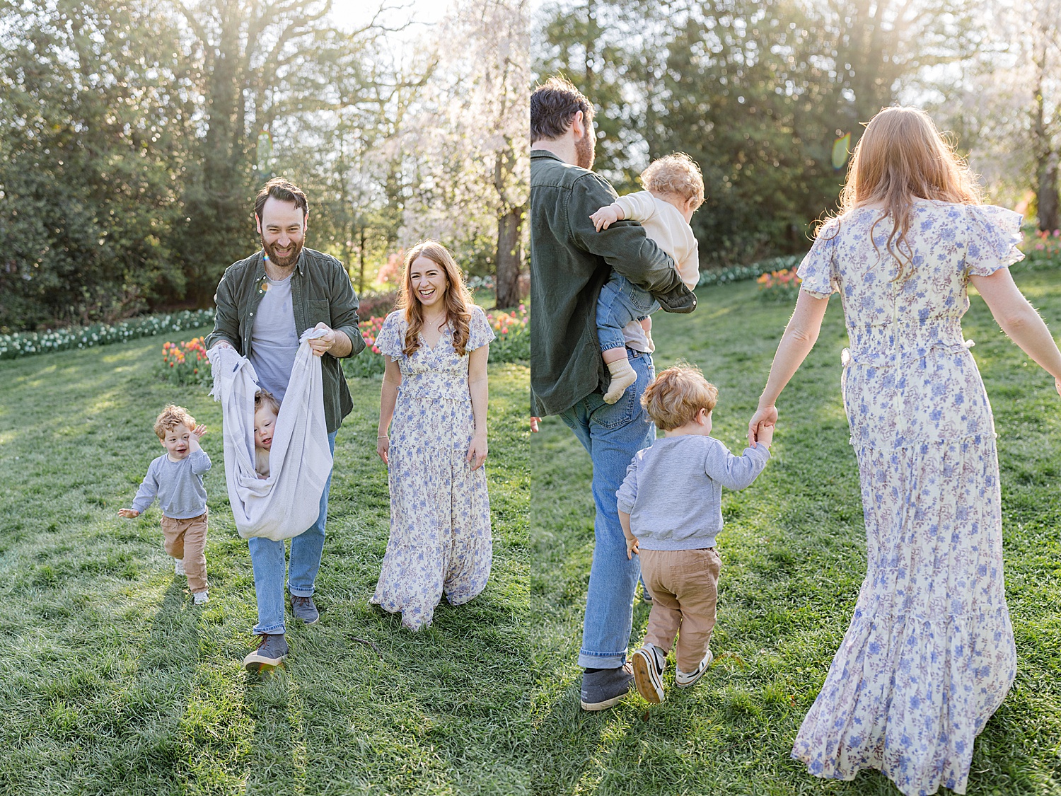 two parents lead kiddos through garden by Jen Harvey Photography