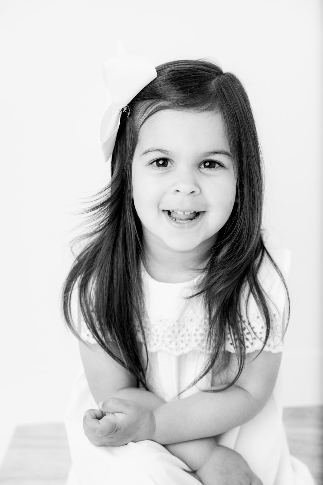 Black and white personality portrait of toddler-age child, Baltimore studio