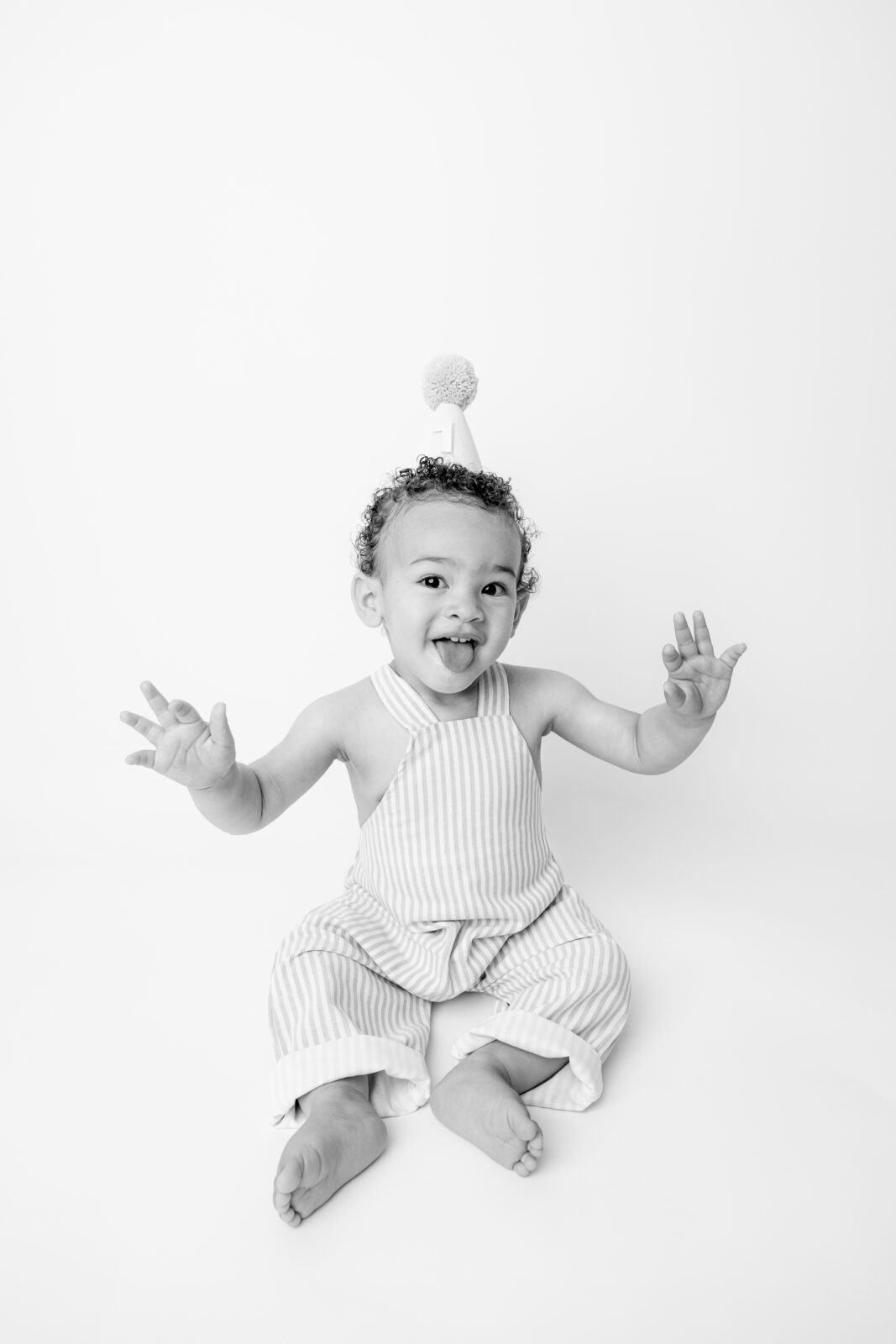 Black and white personality portrait of a one-year-old child, Baltimore studio