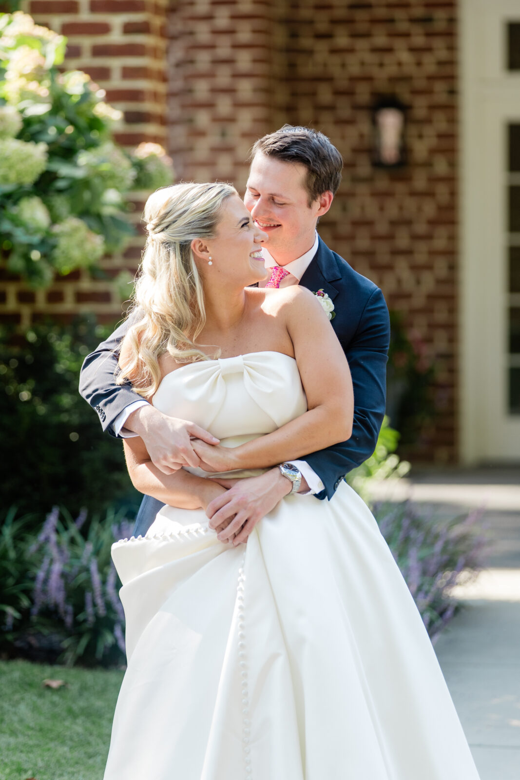 timeless wedding photography couple sharing quiet moment before ceremony in a garden setting