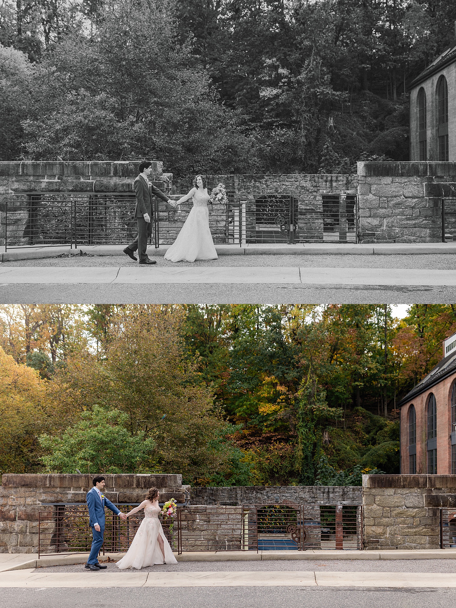 husband and wife walk hand in hand down the street by Jen Harvey Photography
