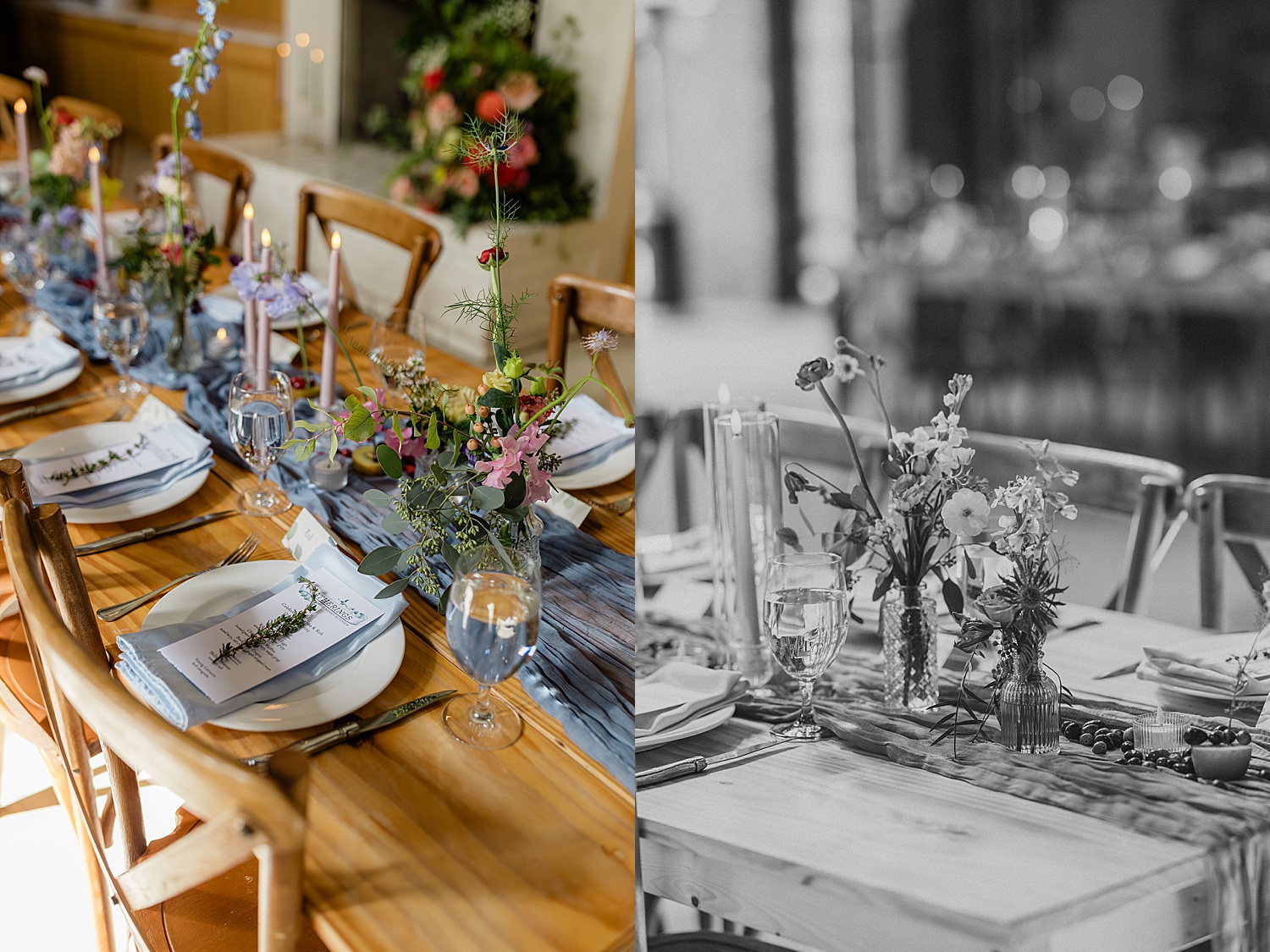 colorful flowers on reception table at Woodberry Kitchen