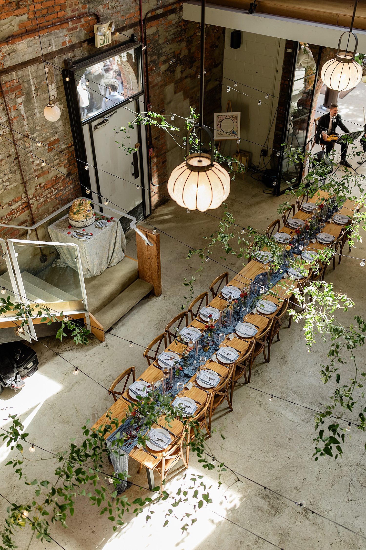 long table with runner set up in venue space by Baltimore wedding photographer