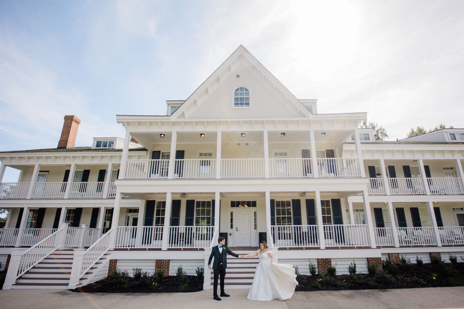 Bride and groom first look at their Kent Island Resort wedding ceremony gazebo