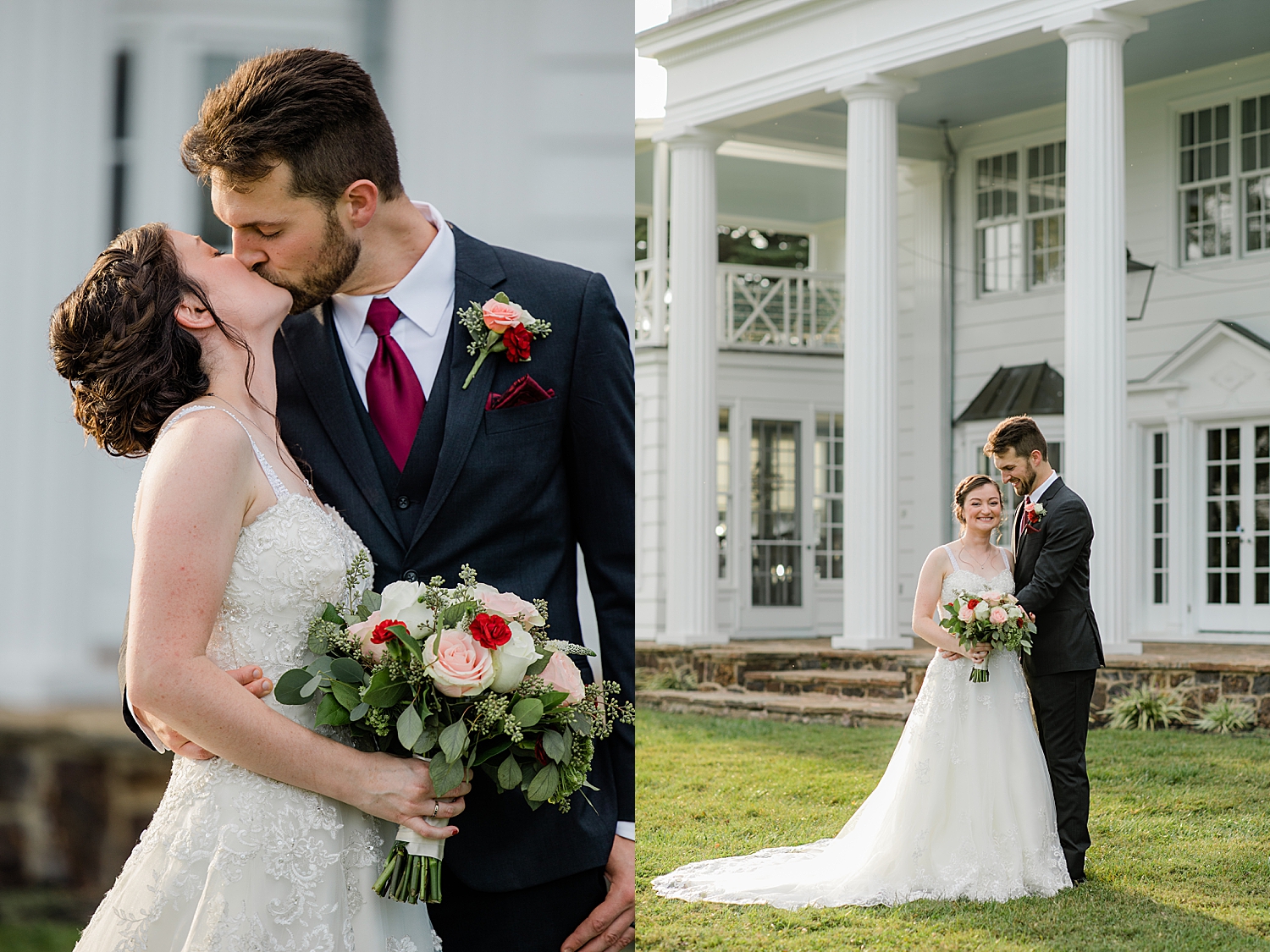 husband kisses his new wife outside venue by Jen Harvey Photography