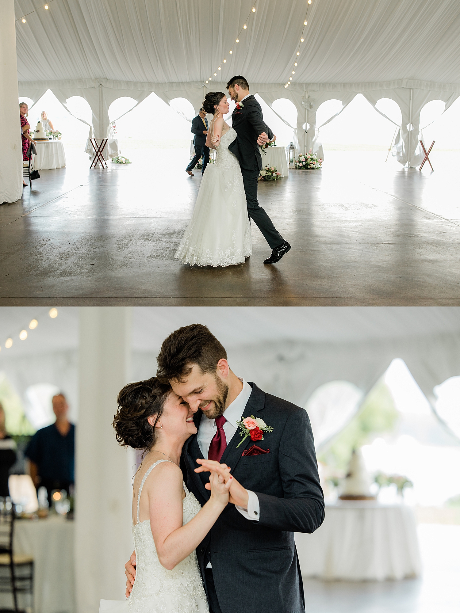 newlyweds hold each other closely for first dance by Jen Harvey Photography