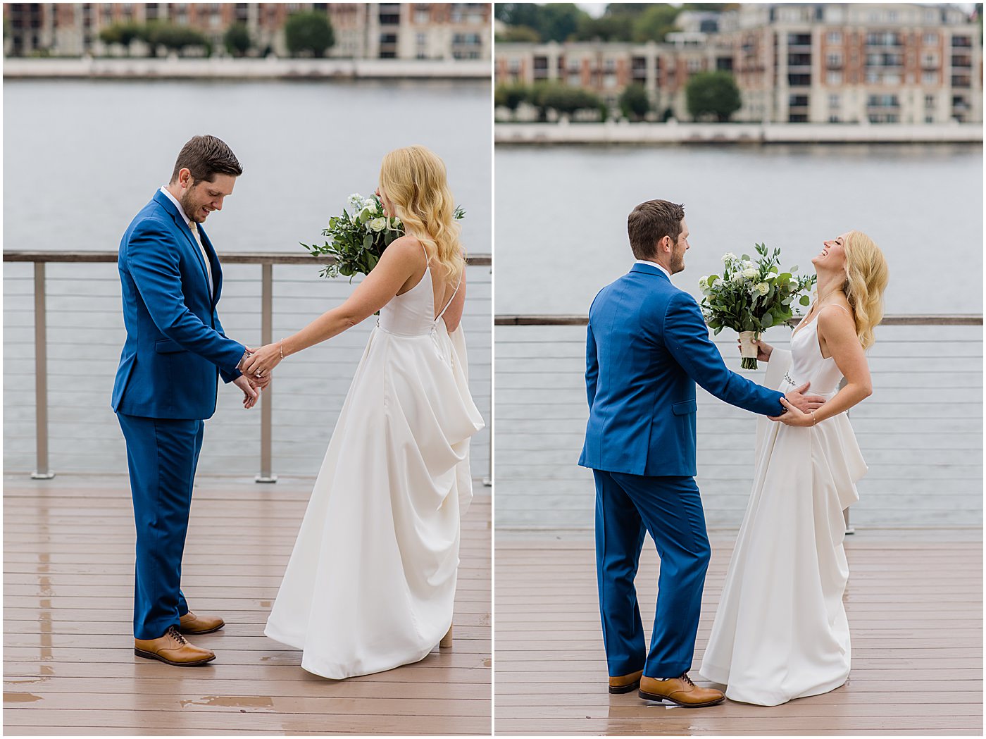bride and groom baltimore waterfront first look