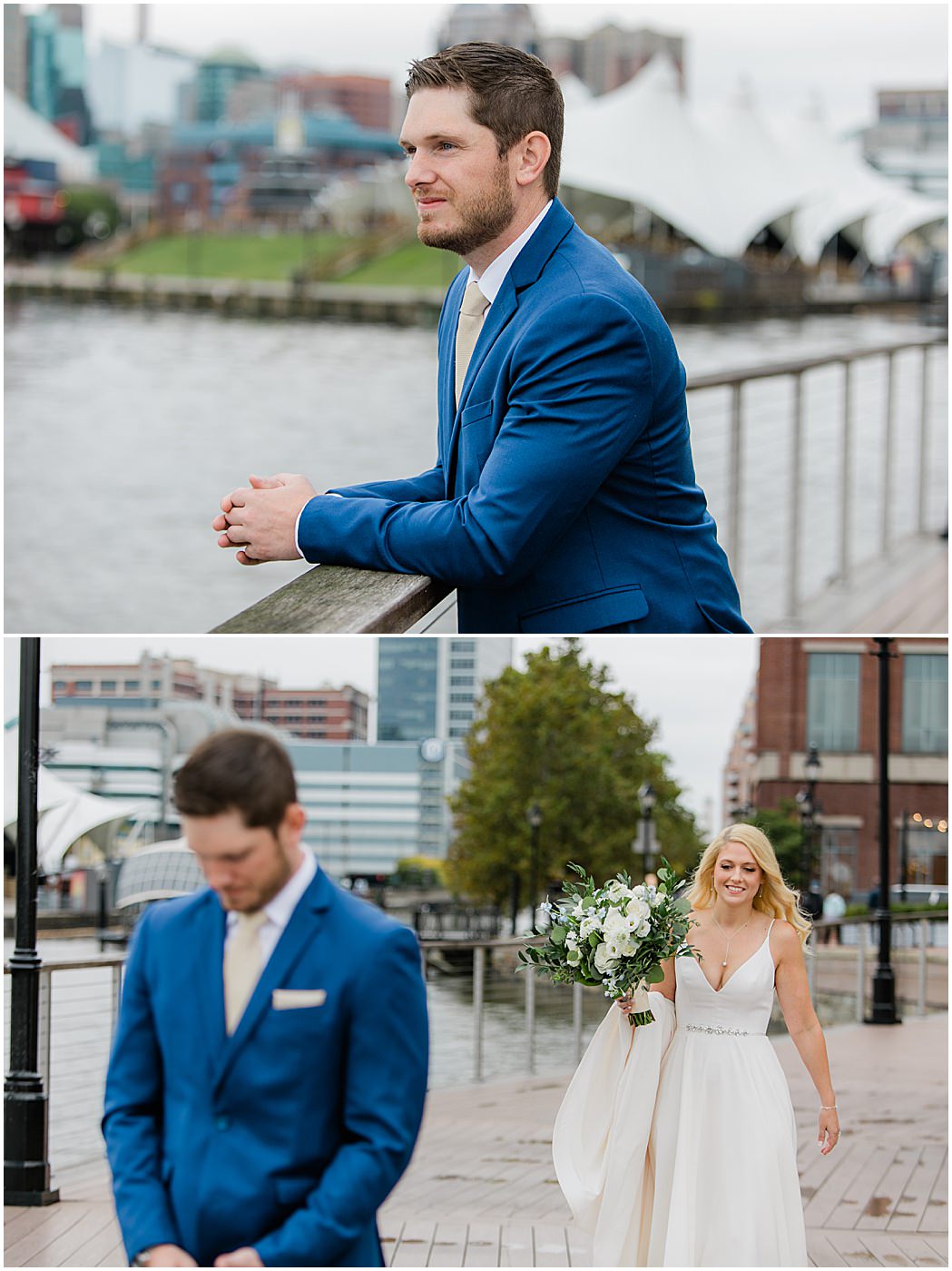 baltimore waterfront wedding first look