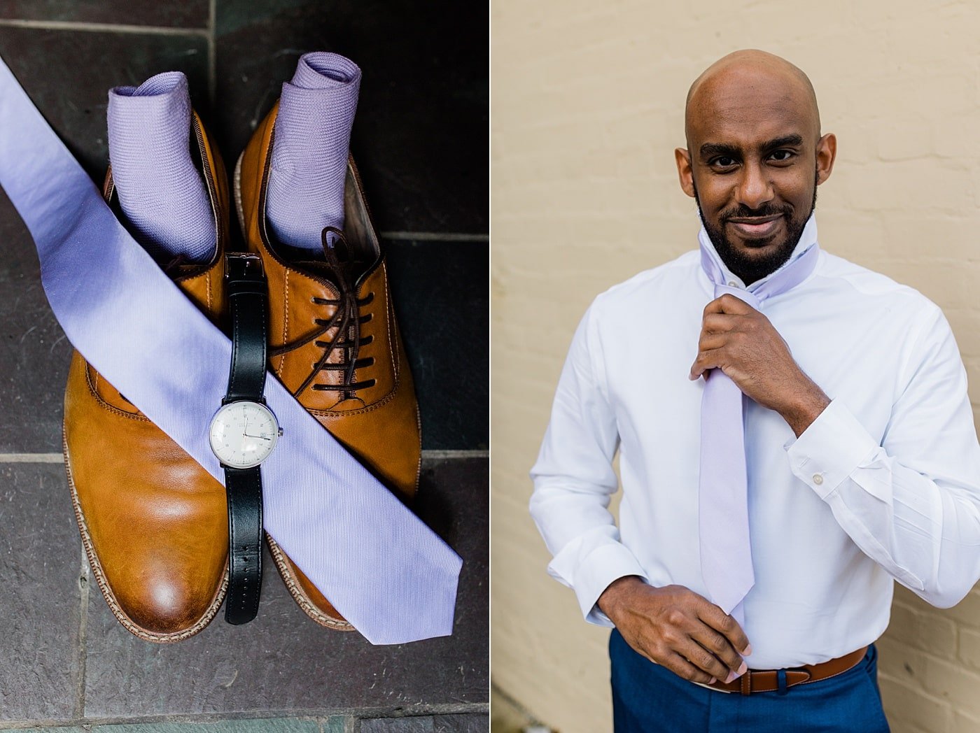 Groom getting ready for Washington DC micro wedding