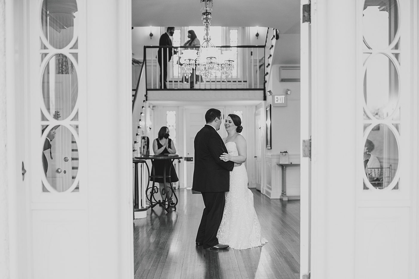 Romantic black and white bride and groom portrait