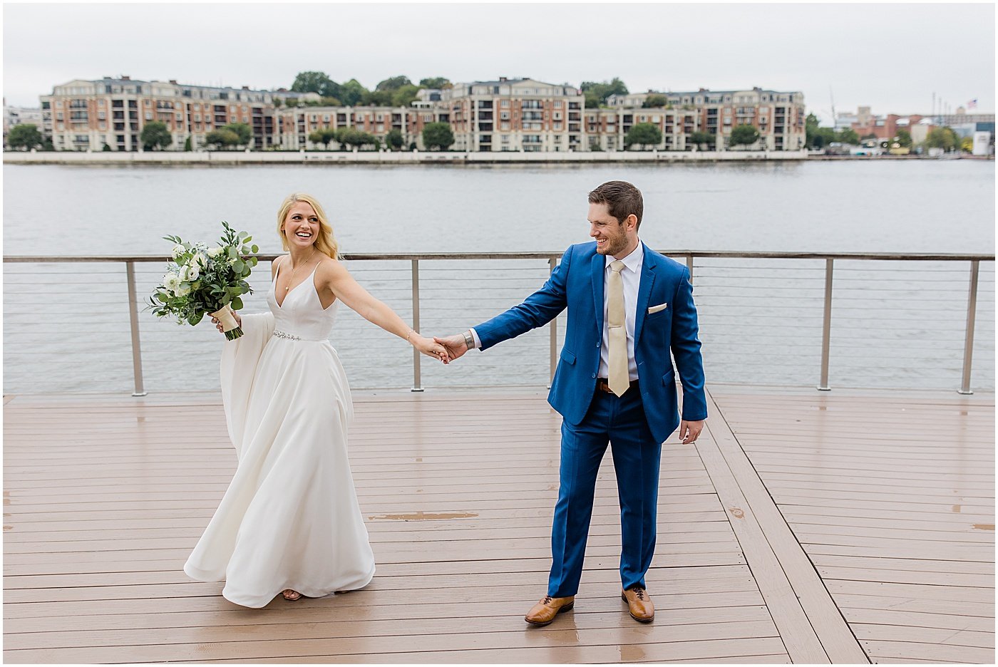 baltimore bride and groom smiling during first look